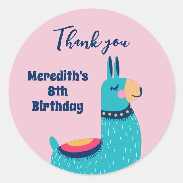 Cool Llama Cartoon Kids Birthday Party Favour Classic Round Sticker (Front)