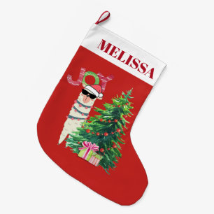 Cool Llama   Christmas Tree with Presents Large Christmas Stocking