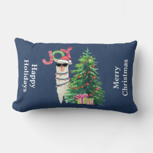 Cool Llama   Christmas Tree with Presents Lumbar Cushion