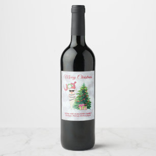 Cool Llama   Christmas Tree with Presents Wine Label
