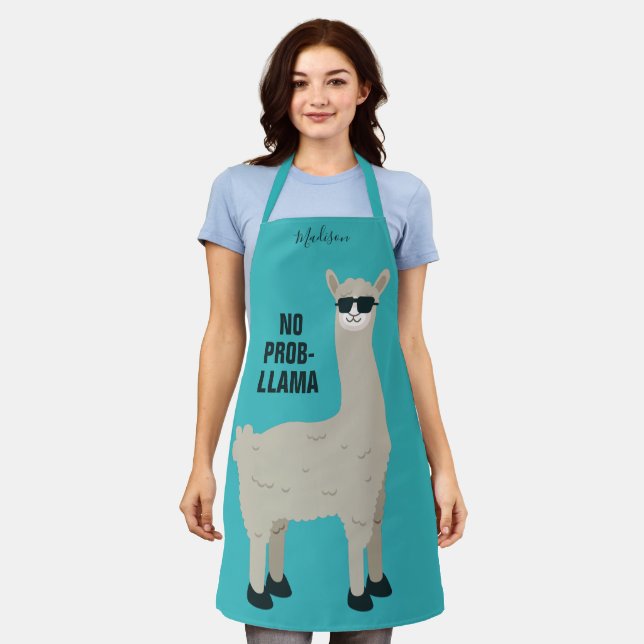 Cool Llama custom name & colour apron (Worn)