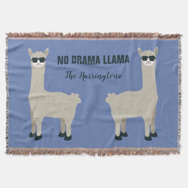 Cool Llama custom name & colour throw blanket (Front)