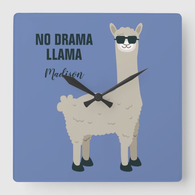 Cool Llama custom name & colour wall clock (Front)