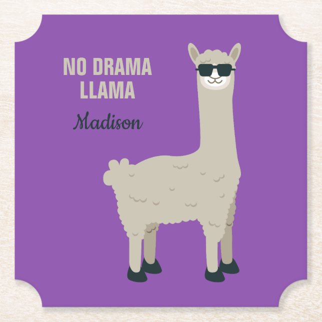 Cool Llama custom text & colour paper coasters (Front)