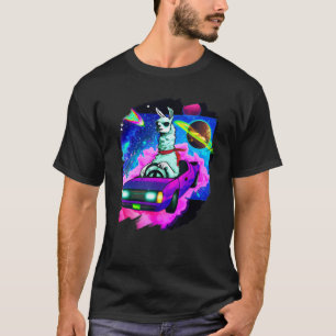 Cool Llama Driving Sports Car In Space Alpaca Lla T-Shirt