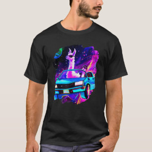 Cool Llama Driving Sports Car In Space Alpaca Lla T-Shirt