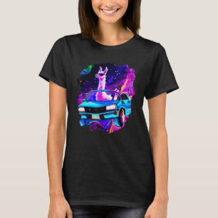 Cool Llama Driving Sports Car In Space Alpaca  Lla T-Shirt