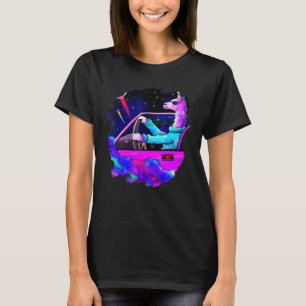 Cool Llama Driving Sports Car In Space Alpaca Lla T-Shirt