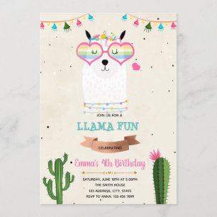 Cool llama girl fiesta birthday shower invitation
