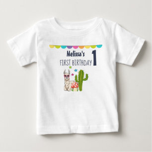 Cool llama in Heart-Shaped Sunglass First Birthday Baby T-Shirt