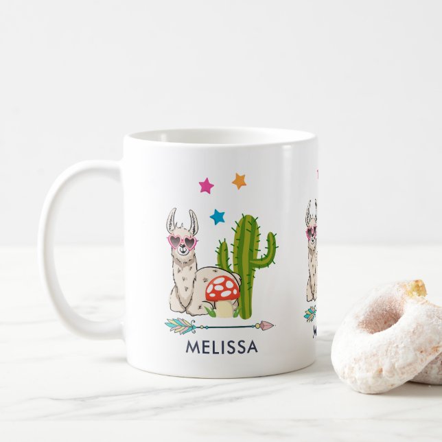 Cool llama in Heart-Shaped Sunglasses Coffee Mug (With Donut)