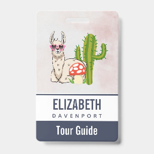 Cool llama in Heart-Shaped Sunglasses ID Badge
