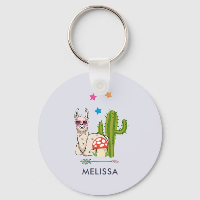 Cool llama in Heart-Shaped Sunglasses Key Ring (Front)