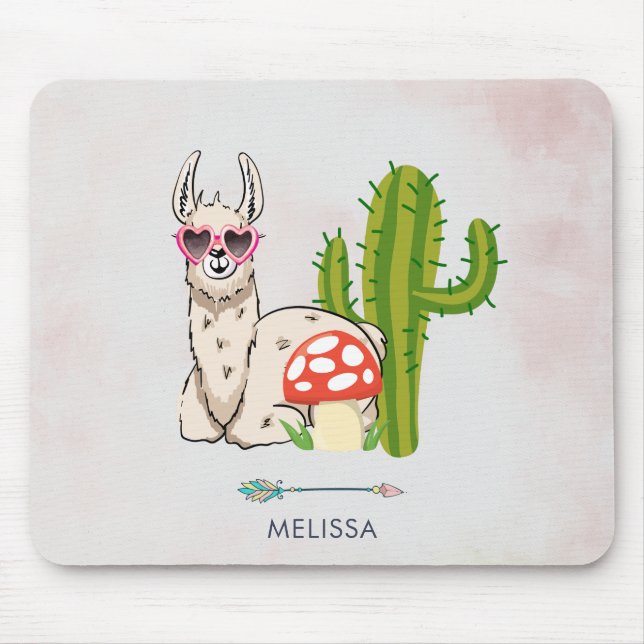 Cool llama in Heart-Shaped Sunglasses Mouse Mat (Front)