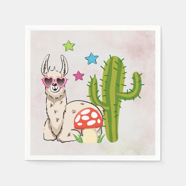 Cool llama in Heart-Shaped Sunglasses Napkin (Front)