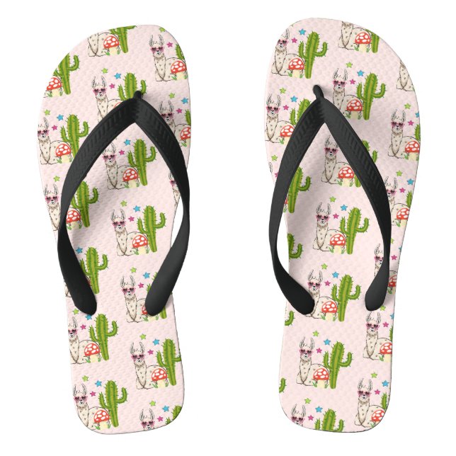 Cool llama in Heart-Shaped Sunglasses Pattern Flip Flops (Footbed)