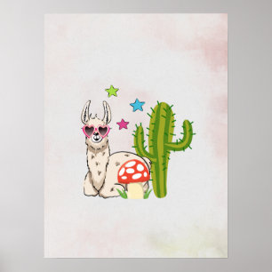 Cool llama in Heart-Shaped Sunglasses Poster