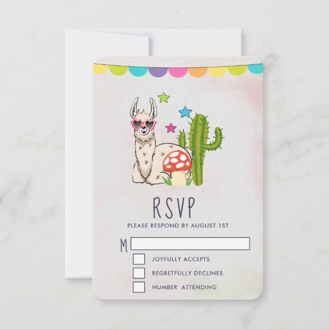 Cool llama in Heart-Shaped Sunglasses RSVP Card (Front)