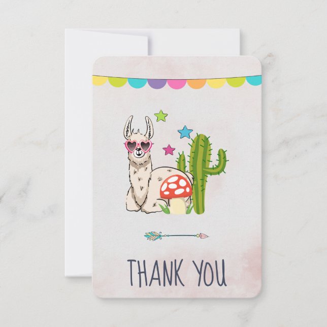 Cool llama in Heart-Shaped Sunglasses Thank You Card (Front)