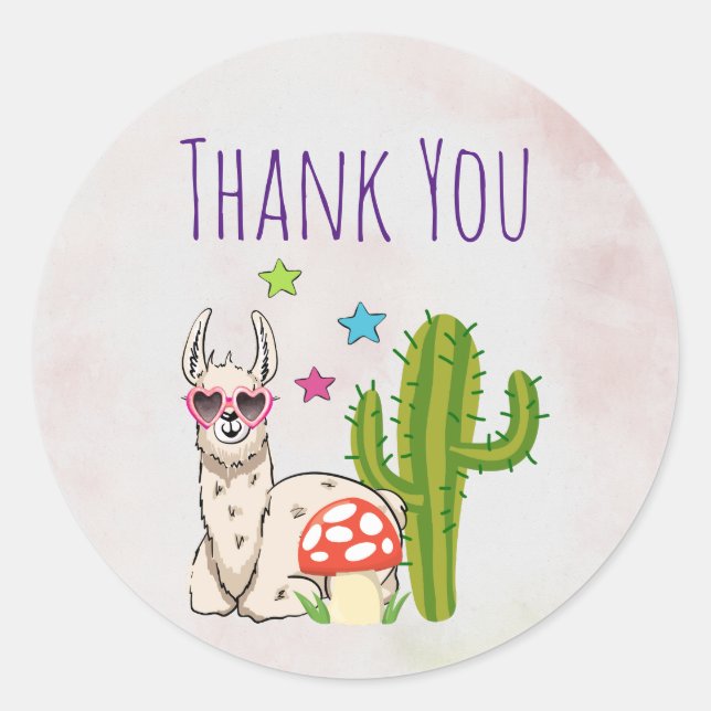 Cool llama in Heart-Shaped Sunglasses Thank You Classic Round Sticker (Front)
