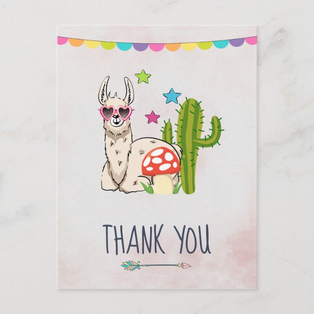 Cool llama in Heart-Shaped Sunglasses Thank You Postcard (Front)