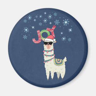 Cool Llama in Santa Hat with Snowflakes Magnet