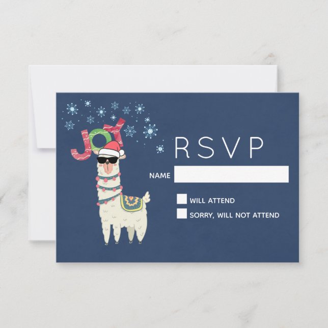 Cool Llama in Santa Hat with Snowflakes RSVP (Front)