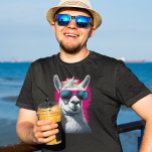 Cool Llama Pink Sunglasses T-Shirt<br><div class="desc">This design may be personalised by choosing the Edit Design option. You may also transfer onto other items. Contact me at colorflowcreations@gmail.com or use the chat option at the top of the page if you wish to have this design on another product or need assistance with this design. See more...</div>