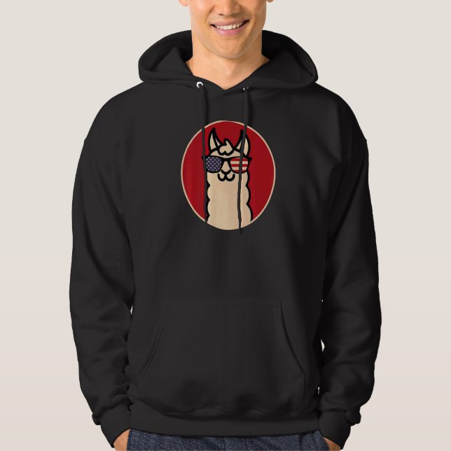 Cool Llama Sunglasses Us Flag   Hoodie (Front)