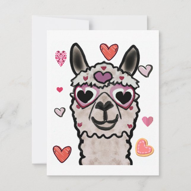 Cool Llama with Heart Glasses Card (Front)