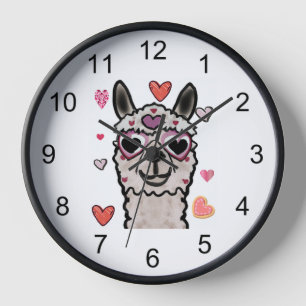 Cool Llama with Heart Glasses Clock