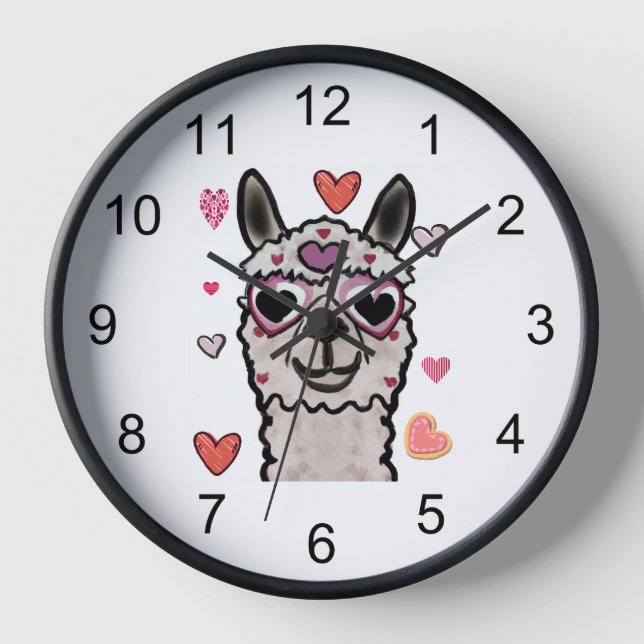 Cool Llama with Heart Glasses Clock (Front)