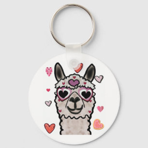 Cool Llama with Heart Glasses Key Ring