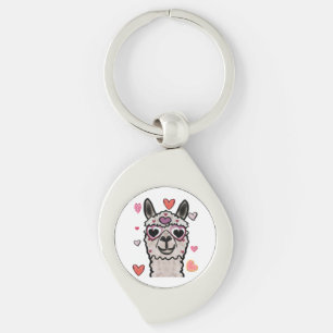 Cool Llama with Heart Glasses Key Ring