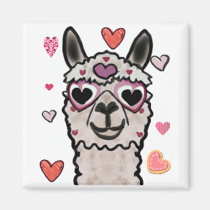 Cool Llama with Heart Glasses Magnet