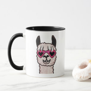 Cool Llama with Heart Glasses Mug