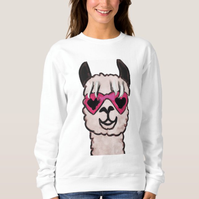Cool Llama with Heart Glasses Sweatshirt (Front)