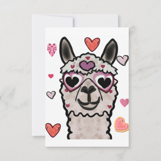 Cool Llama with Heart Glasses Thank You Card (Front)