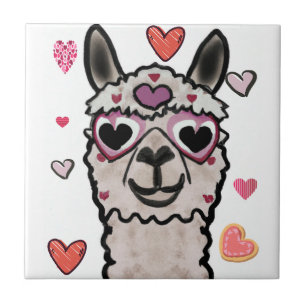 Cool Llama with Heart Glasses Tile
