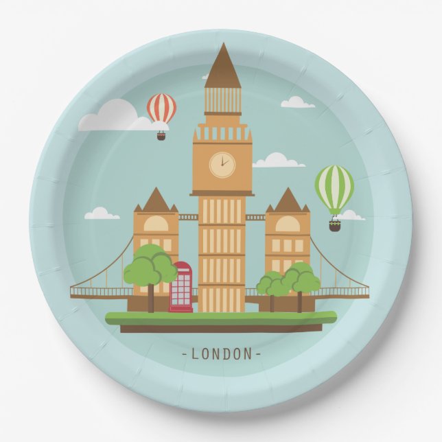 Cool London City Illustration Paper Plate (Front)