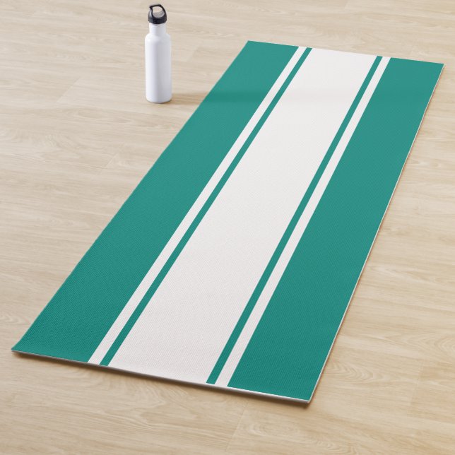 Cool Long White Racing Stripes Teal Background Yoga Mat (In Situ)