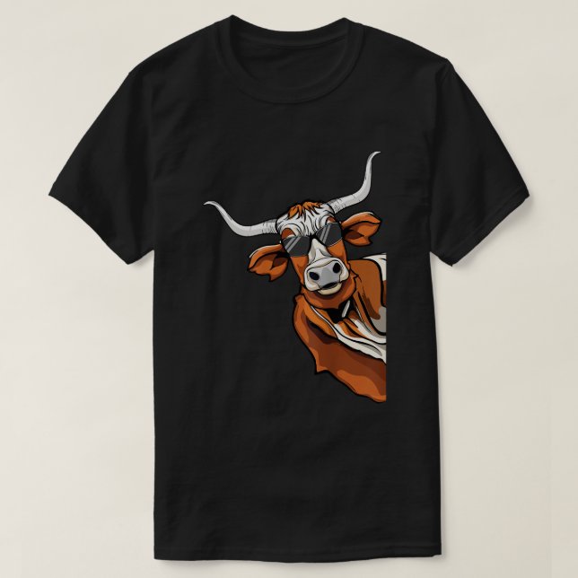 Cool Longhorn Cowboy Sunglasses Western Texas T-Shirt (Design Front)
