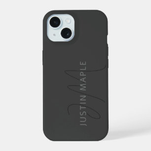 Cool Looking Name & Monogram Dark Grey iPhone 15 Case