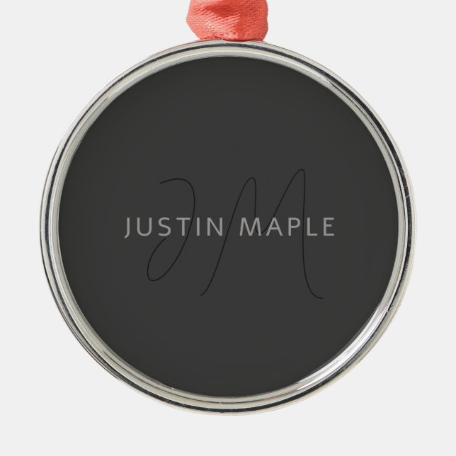 Cool Looking Name & Monogram | Dark Grey Metal Tree Decoration (Front)
