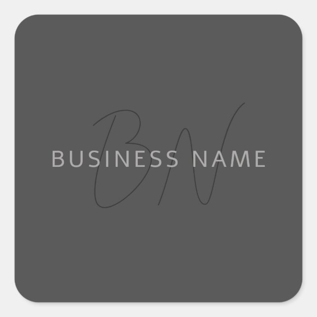 Cool Looking Name & Monogram | Dark Grey Square Sticker (Front)