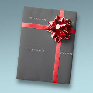 Cool Looking Name & Monogram Dark Grey Wrapping Paper