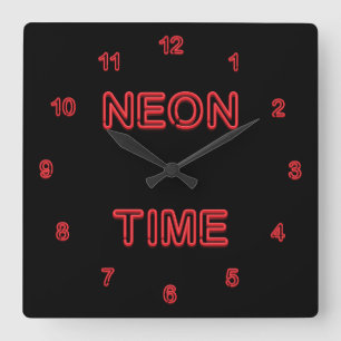Cool Looking Simulated Neon Numbered Square Wall Clock