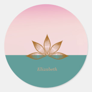 Cool Lotus Pink Green Classic Round Sticker