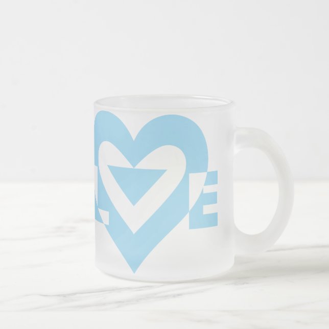 Cool Love Graphic, Blue Frosted Glass Coffee Mug (Right)