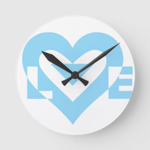Cool Love Graphic, Blue Round Clock